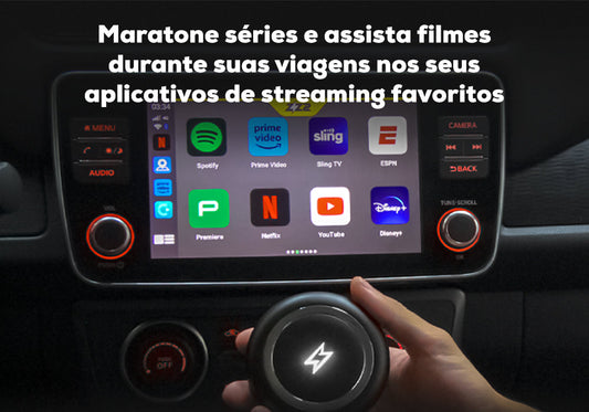 Tela multimídia com aplicativos de streaming e o dispositivo Zeus Ultra 2
