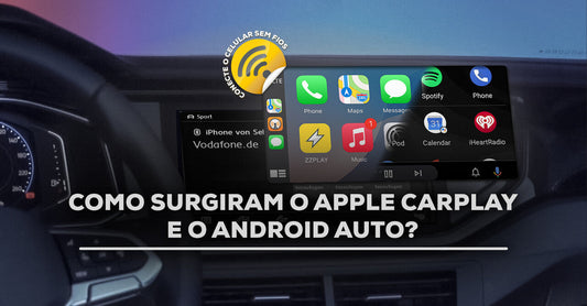 Tela multimída exibindo menu do Apple CarPlay e Android Auto