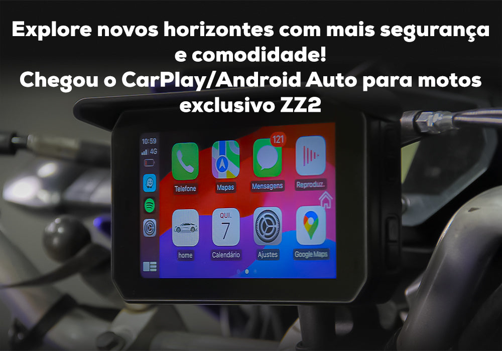 Central de multimídia com CarPlay e Android Auto para motos